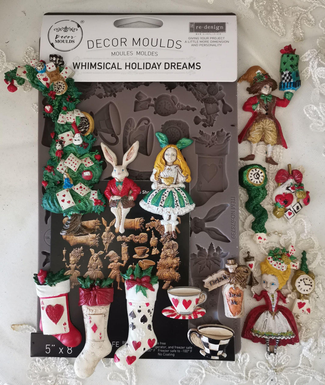 Whimsical Holiday Dreams Mold - Alice and Wonderland Mold, Alice Ornaments, Silicone Mold, Casting Mold, Mixed Media, Upcycling, Candy Molds