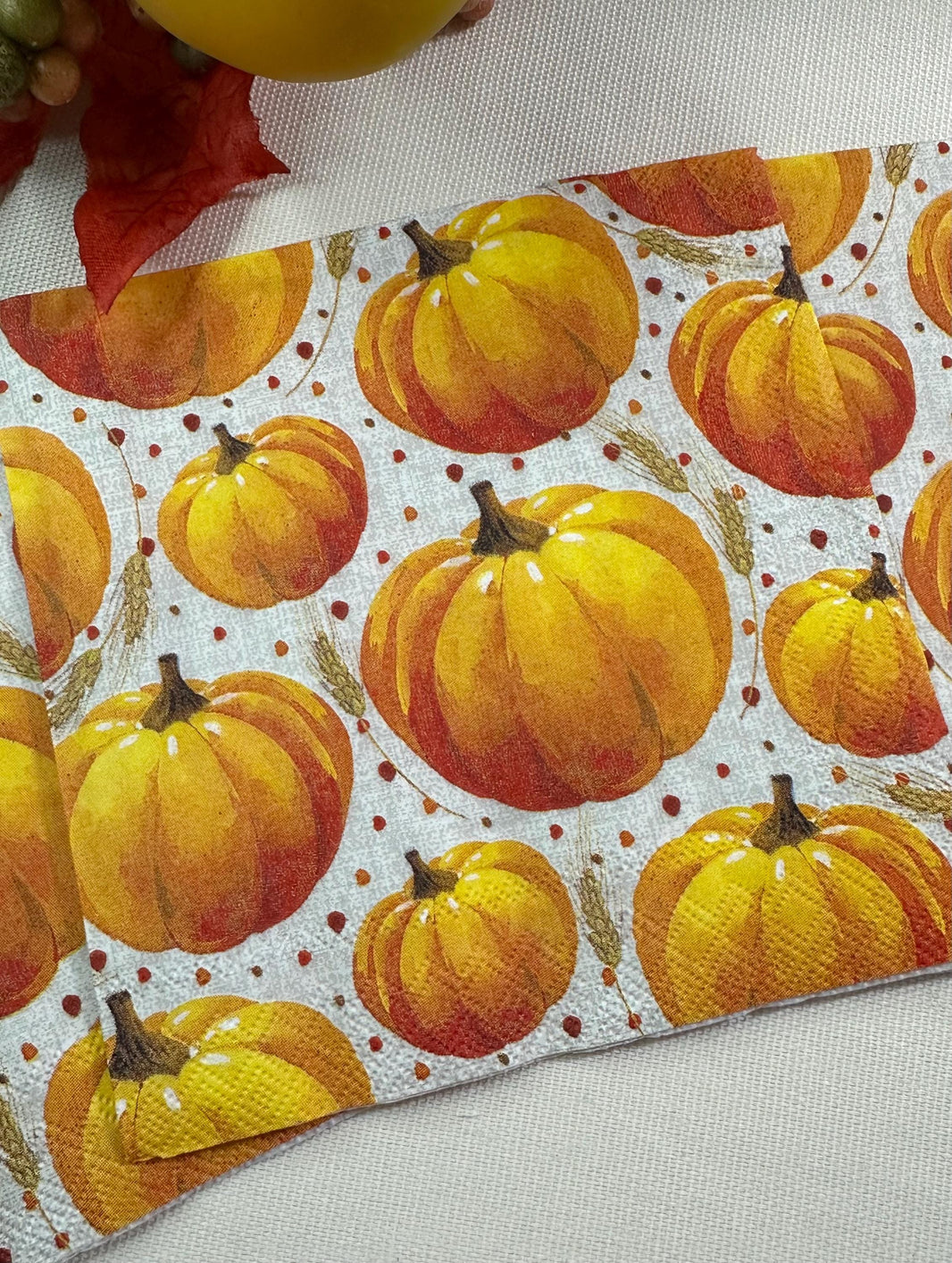 Autumn Pumpkin Decoupage Napkins: Fall Thanksgiving Paper (5x5 inch, 3 pack)