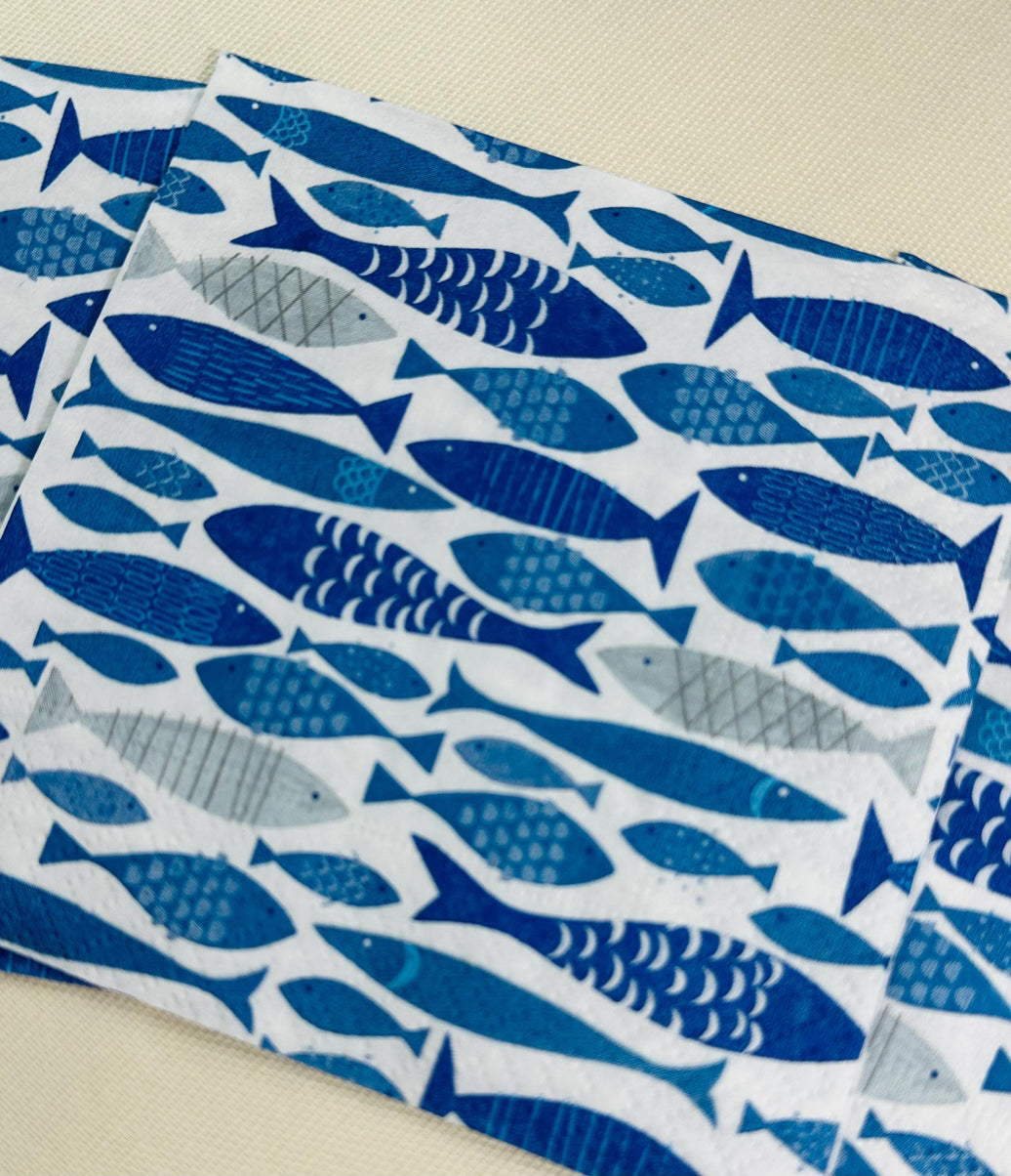 Fish Napkins - School Of Fish, Ocean Napkins, Fishing Paper, Decoupage Paper, DIY Supplies, Ocean Themed Paper, Coastal Napkins, Shel Crafts
