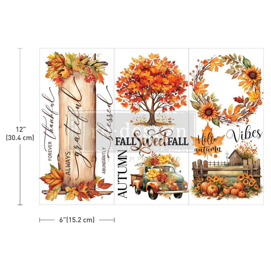 Cozy Comforts - Fall Transfers - 3 Sheets of Fall Transfers, Harvest Transfers, Autumn Truck Designs, Fall Trees Decor Transfer