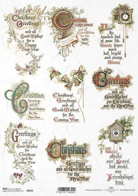 Rice Paper A4 - Holiday Greetings, Upcycling Paper, Ornament Rice Paper, Handmade Ornament Ideas, Junk Journaling, Vintage Style Paper