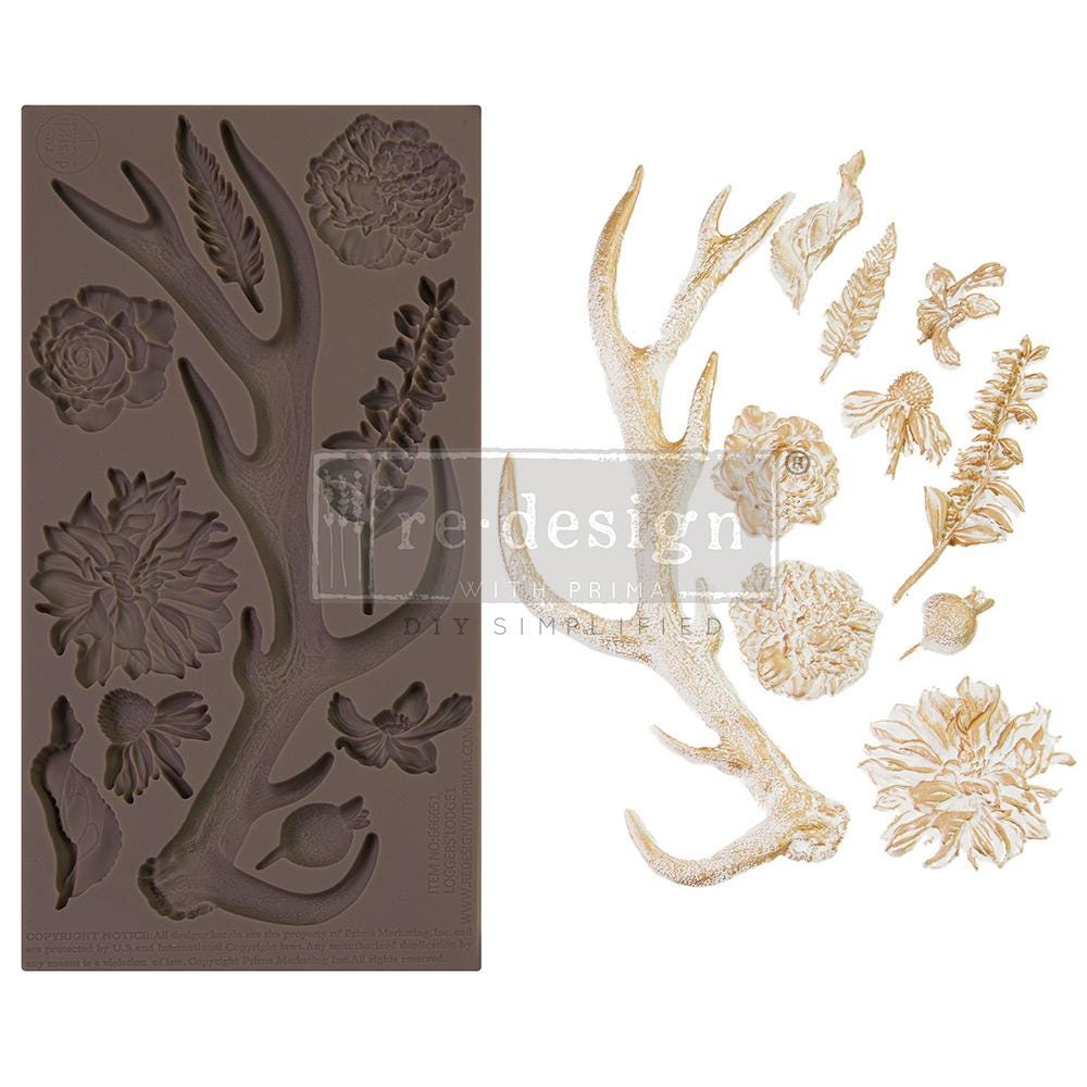 Antler & Floral Silicone Mold - Loggers’ Lodge 1 Resin Mold, Deer Antler Molds, Border Silicone Molds, Silicone Mold, Casting Mold