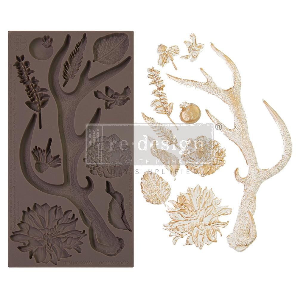 Antler & Floral Silicone Mold - Loggers’ Lodge 1 Resin Mold, Deer Antler Molds, Border Silicone Molds, Silicone Mold, Casting Mold