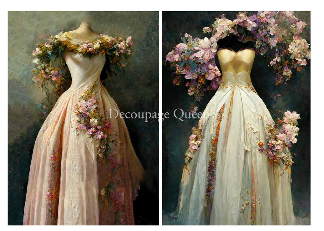 Spring Gowns, rice paper design by Decoupage Queen, arts & entertainment > hobbies & creative arts > arts & crafts, for decoupage and crafting