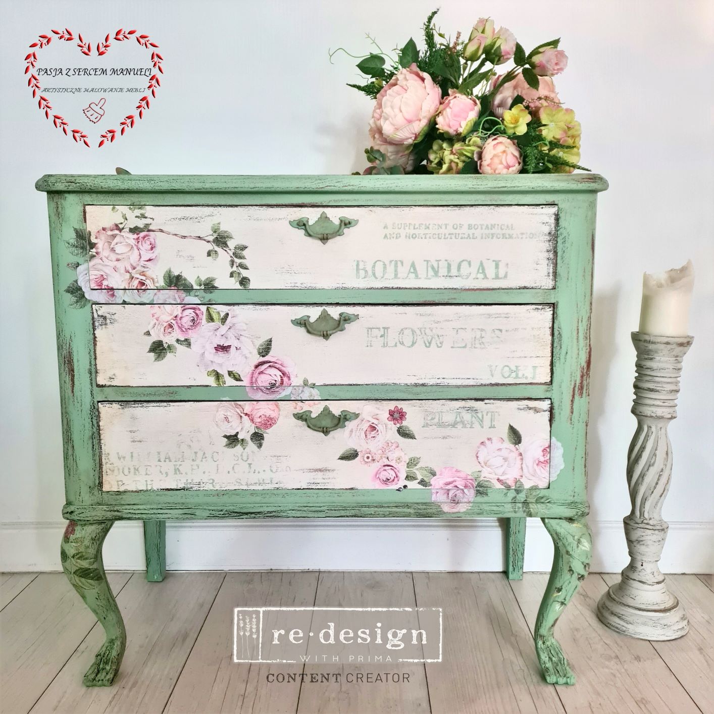 Delicate Roses Floral Furniture Transfer - Redesign with Prima Mini Decal