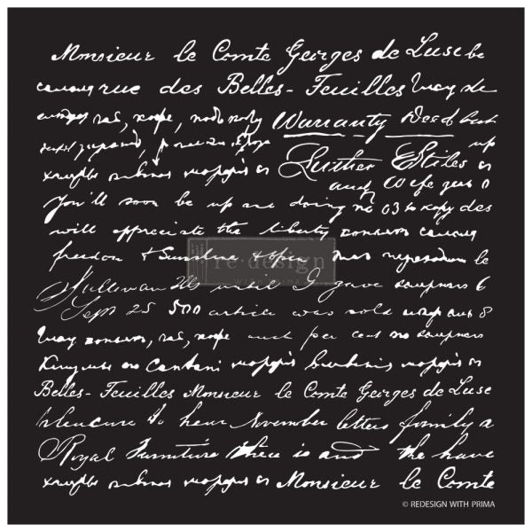 Redesign Stencil – Script 18×21 – sheet size 18″x21″, design size 16.1″x16.1″- Laser cut on 16 mil Mylar