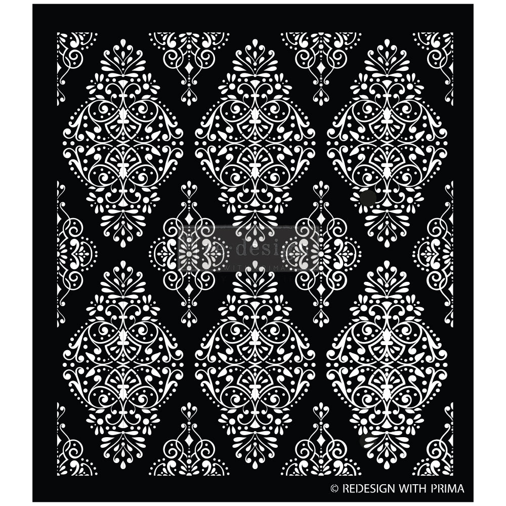 Diamond Flouroish Stencil, Redesign Stencil – Diamond Flourish 17.25×21 – sheet size 17.25″x21″, design size 15.5″x17.3″- Laser cut on 16 mil Mylar