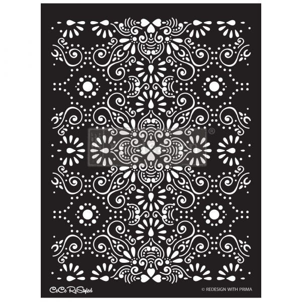 Redesign Stencil - CECE Eastern Abstract 18x25.5 - sheet size 18"x25.5", design size 16.3"x21.7"