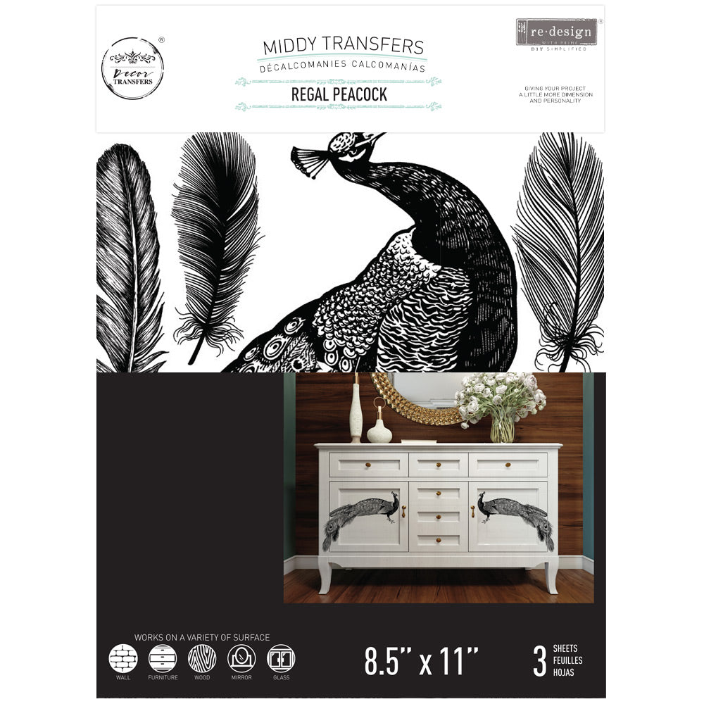 Decor Transfers® - Regal Peacock - 3 sheets, 8.5"x11"