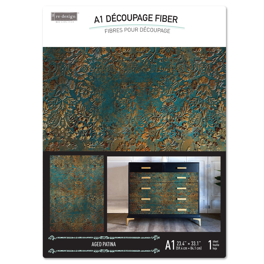 A1 Decoupage Fiber – Aged Patina – 1 sheet, A1 size, 8.5" x 13 "