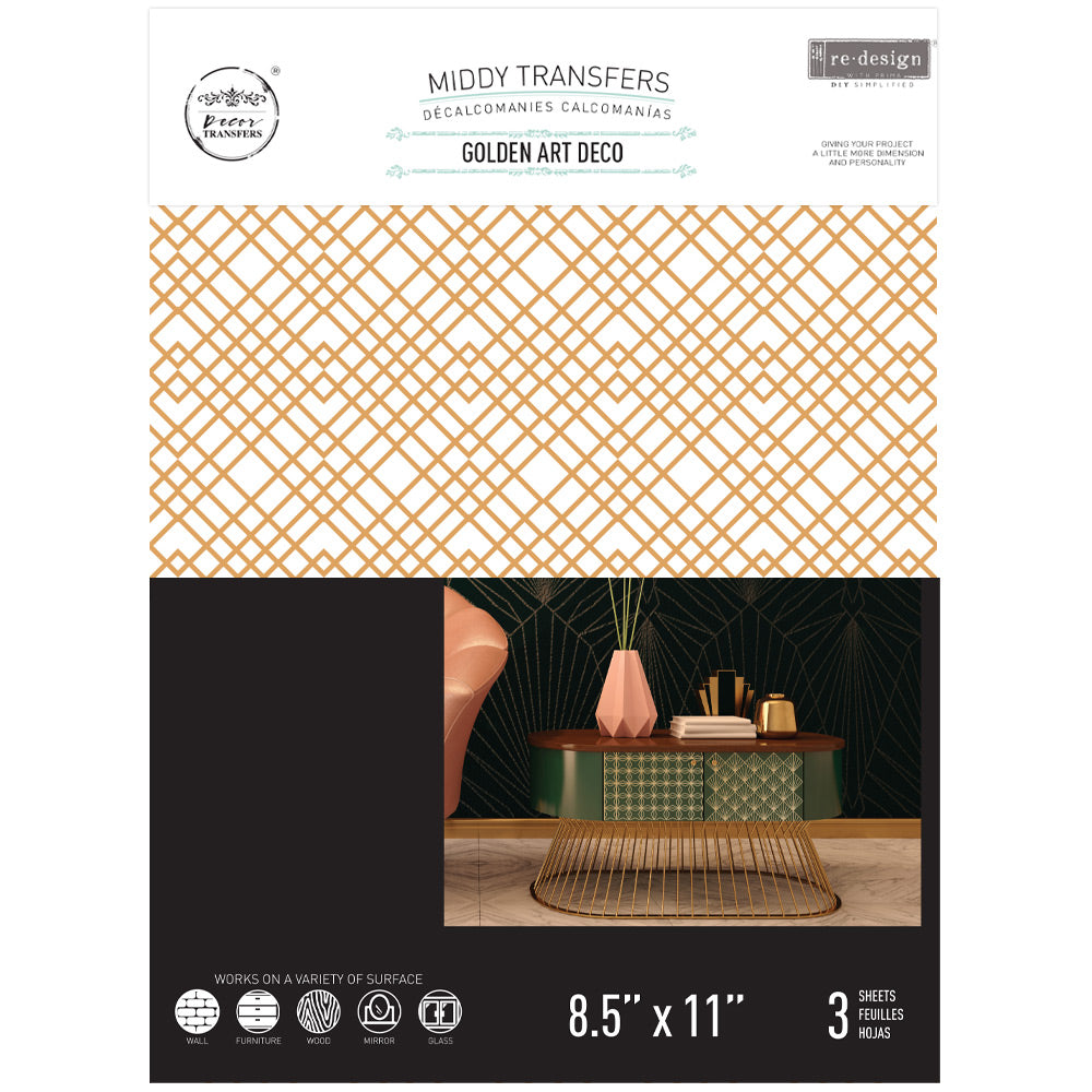 Decor Transfers® - Golden Art Deco - 3 sheets, 8.5"x11"