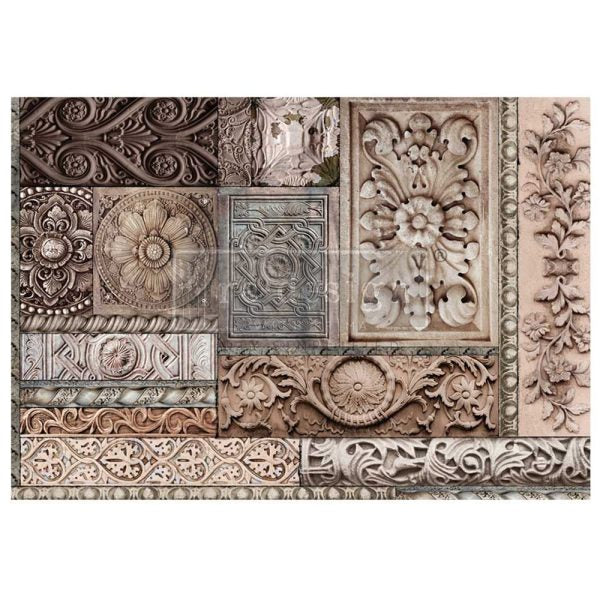 Carved Stonework, A1 Decoupage Fiber – Carved Stonework – 1 sheet, A1 size, Furniture Fiber Paper