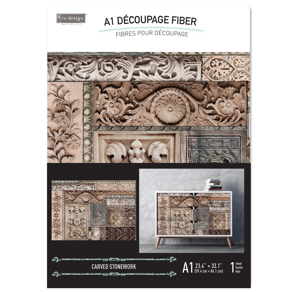Carved Stonework, A1 Decoupage Fiber – Carved Stonework – 1 sheet, A1 size, Furniture Fiber Paper