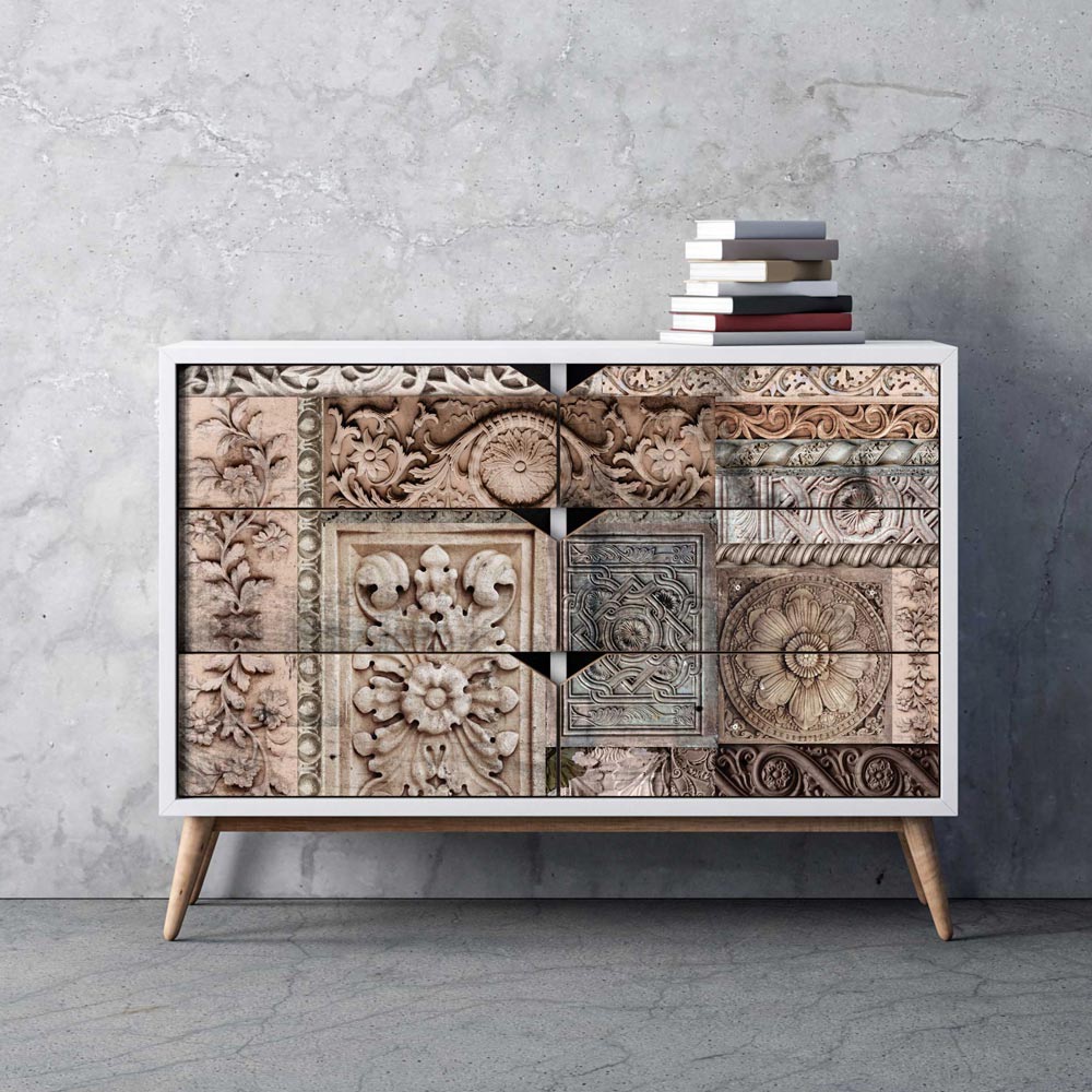 Carved Stonework, A1 Decoupage Fiber – Carved Stonework – 1 sheet, A1 size, Furniture Fiber Paper