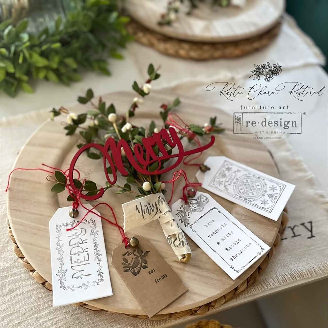 Christmas Chipboard Tags - 3 tags 2.3"x4.75" + 3 tags 2"x3.5" + 6 bells + twine