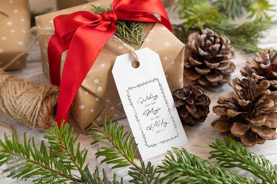 Decor Clear Stamp - Merry and Bright Tags - 8.5x11 sheet size