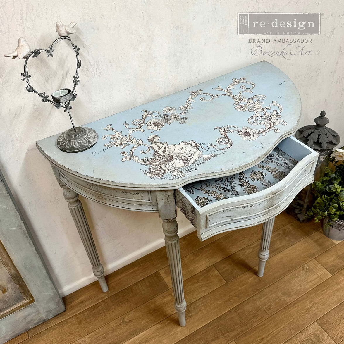 Alaina Toile Decor Transfer - French Inspired Transfer, Decor Transfer, 24″x35″, cut into 2 sheets