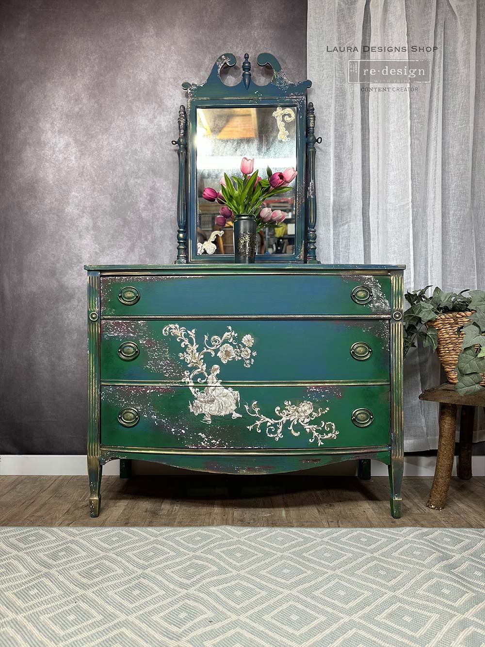 Alaina Toile Decor Transfer - French Inspired Transfer, Decor Transfer, 24″x35″, cut into 2 sheets