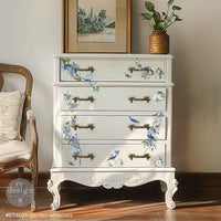 Garden Whispers Transfer - ReDesign Prima Small Furniture Transfers, Blue and White Bird Transfers
