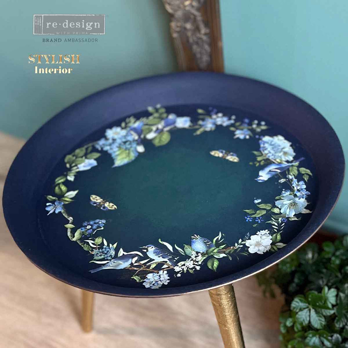 Garden Whispers Transfer - ReDesign Prima Small Furniture Transfers, Blue and White Bird Transfers