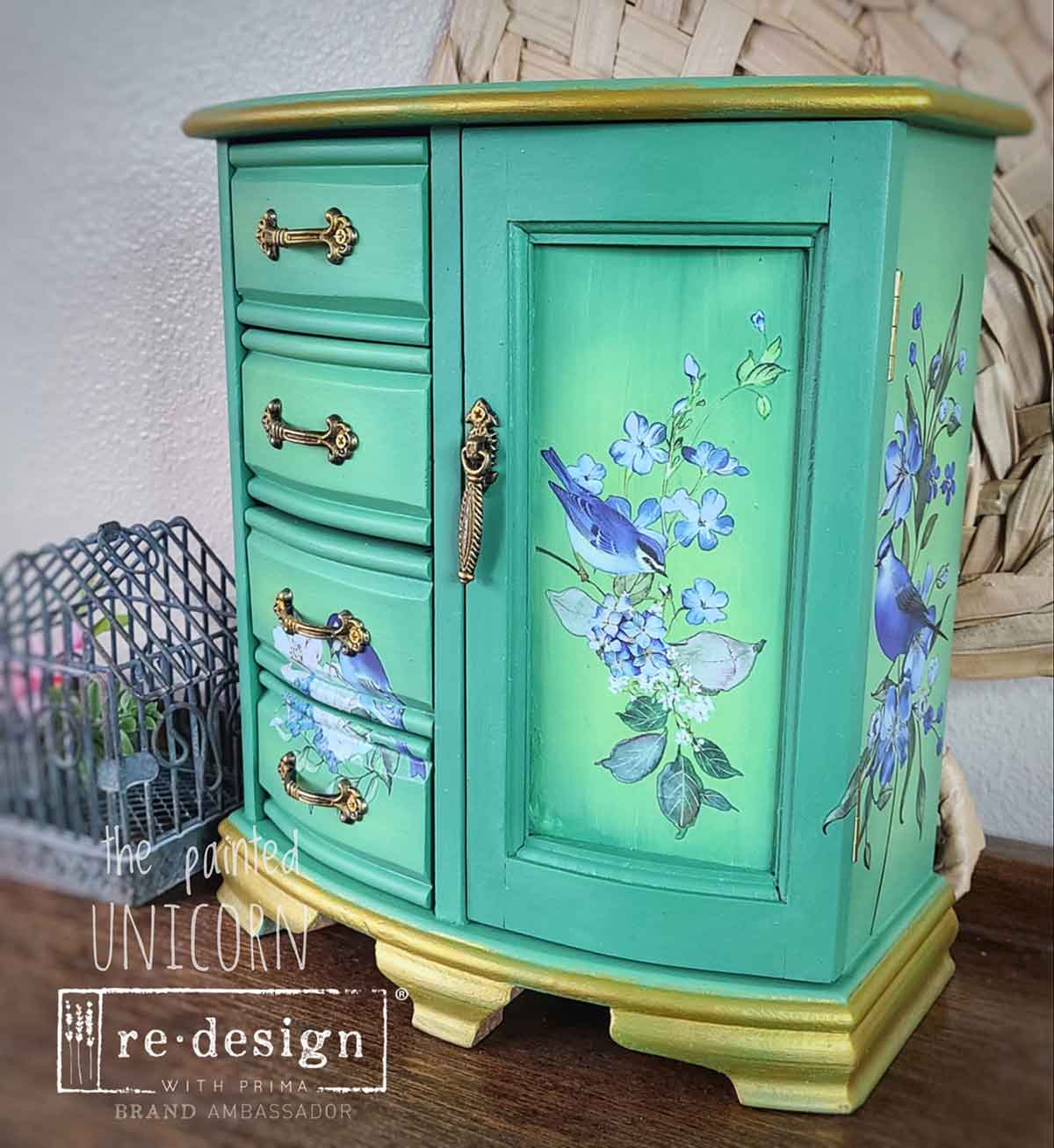Garden Whispers Transfer - ReDesign Prima Small Furniture Transfers, Blue and White Bird Transfers