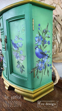 Garden Whispers Transfer - ReDesign Prima Small Furniture Transfers, Blue and White Bird Transfers