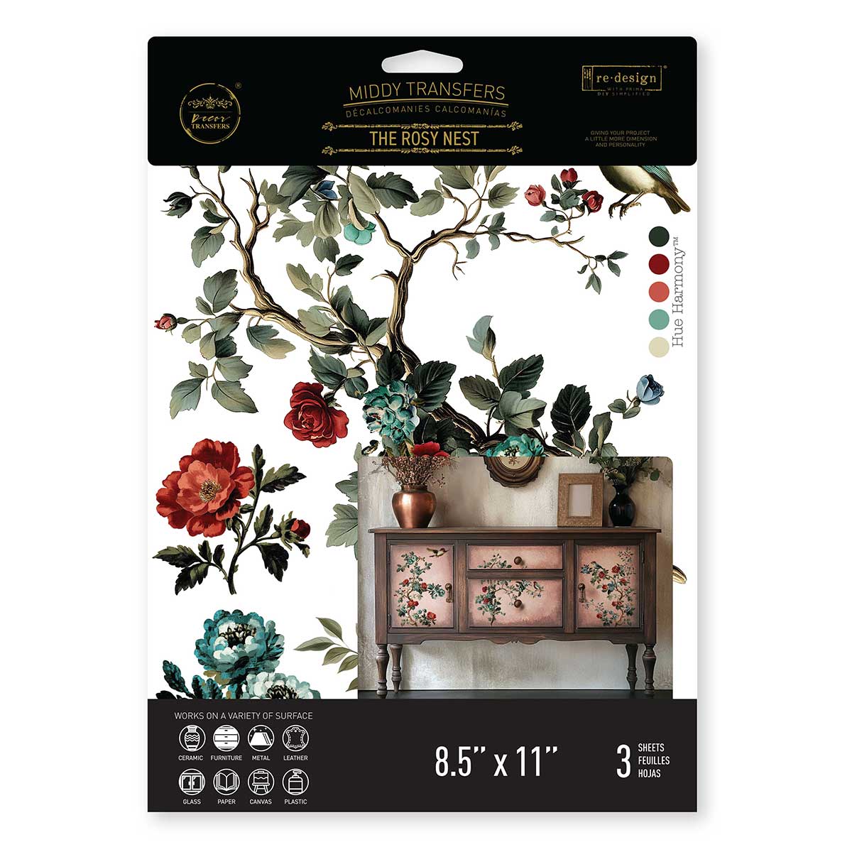 The Rosy Nest, Middy Transfers® - The Rosy Nest - 3 sheets, 8.5"x11"