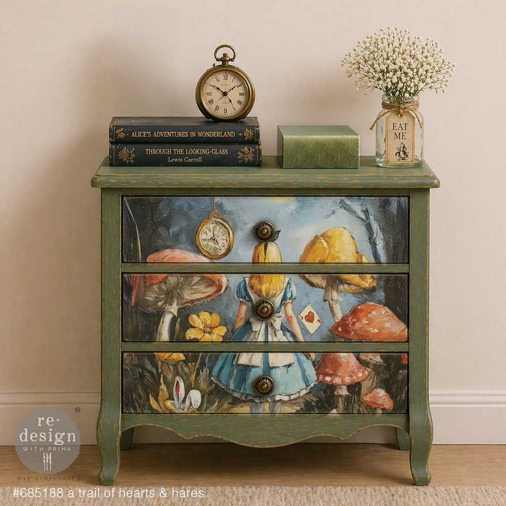 A3 Decoupage Fiber - A Trail Of Hearts & Hares, Alice and Wonderland