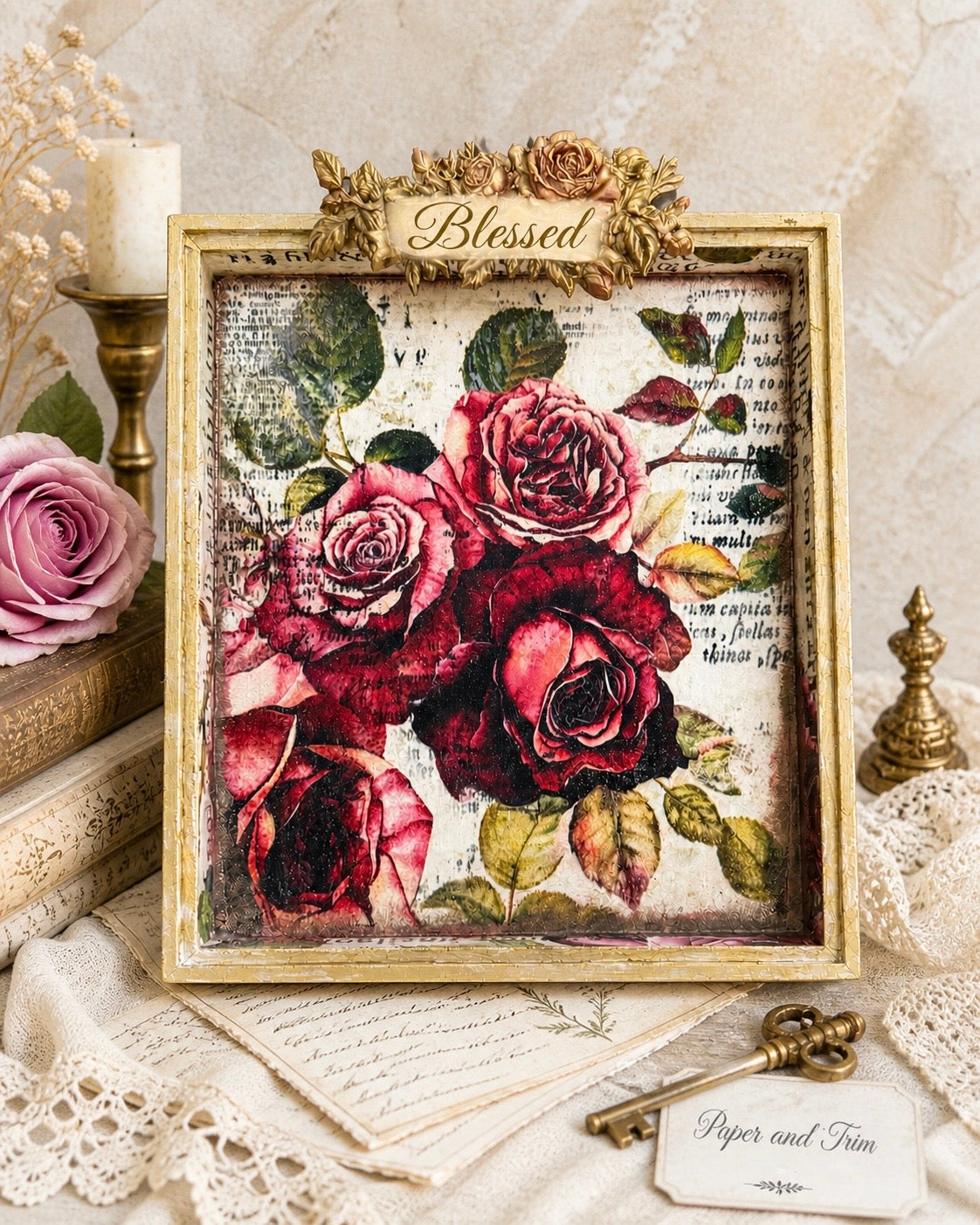 Crimson Elegance Decoupage Paper, Double Delight Decoupage Fiber Paper Set - Crimson Elegance