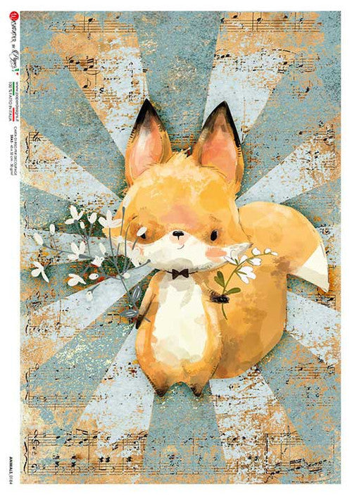 Paper Designs Rice Paper Friendly Fox PD ANIMALS 0184