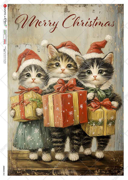 Paper Designs Christmas Kitties with Gifts Rice Paper