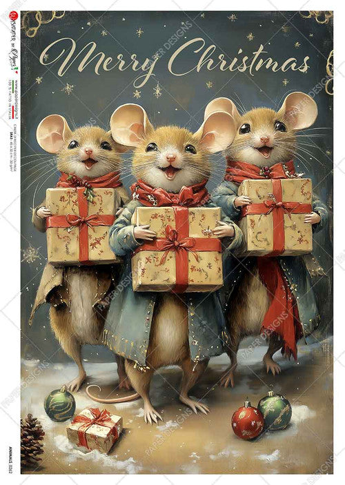 Paper Designs Christmas Mice with Gifts Rice Paper