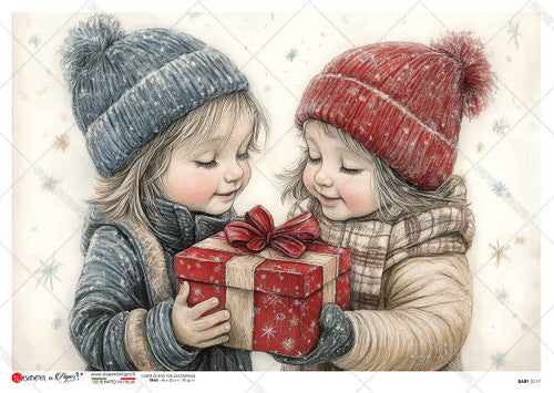 Paper Designs Two Girls Sharing a Gift Rice Paper