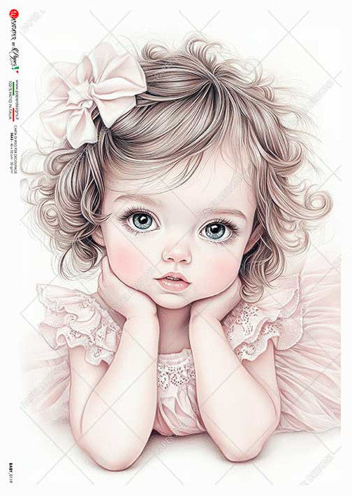 Paper Designs Baby with Pink Bow Rice Paper
