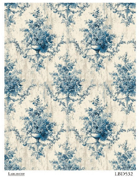 LaBlanche Blue Toile Floral Paper - A4 Rice Paper