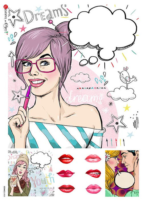 Paper Designs Dreams and Goals Comic Ladies Rice Paper
