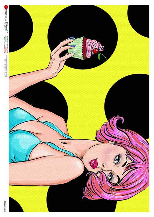 Paper Designs Rice Paper Pink Hair Pop Art PD COMICS 0032