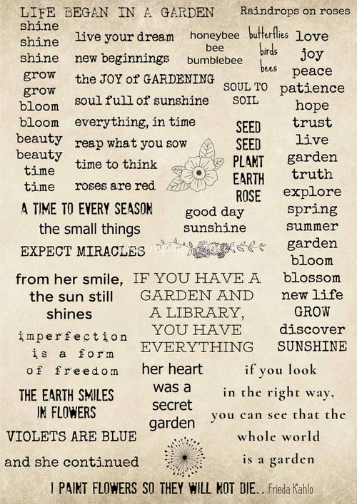 Ellen J Goods - Garden Words, Decoupage Word SHeet