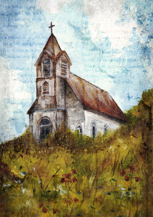 Set on a Hill - Teresa Rene Art, rice paper design by Decoupage Queen, arts & entertainment > hobbies & creative arts > arts & crafts > art & crafting materials > art & craft paper > drawing & painting paper, for decoupage and crafting