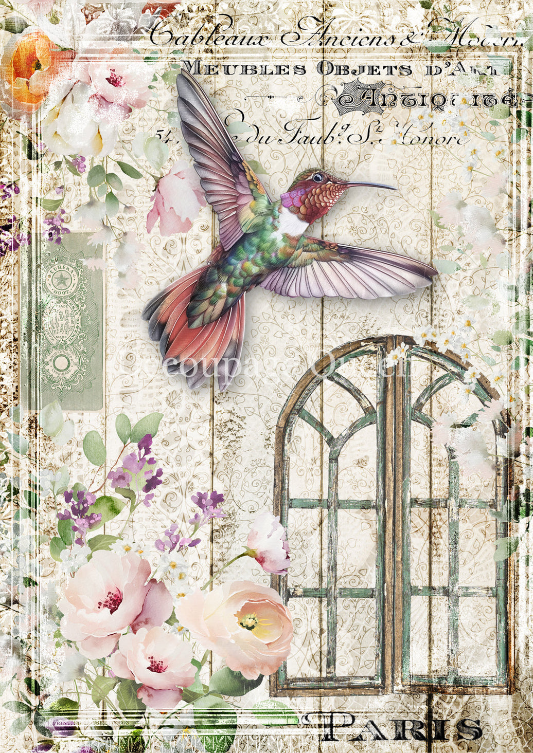 Airy Hummingbird, rice paper design by Decoupage Queen, arts & entertainment > hobbies & creative arts > arts & crafts, for decoupage and crafting