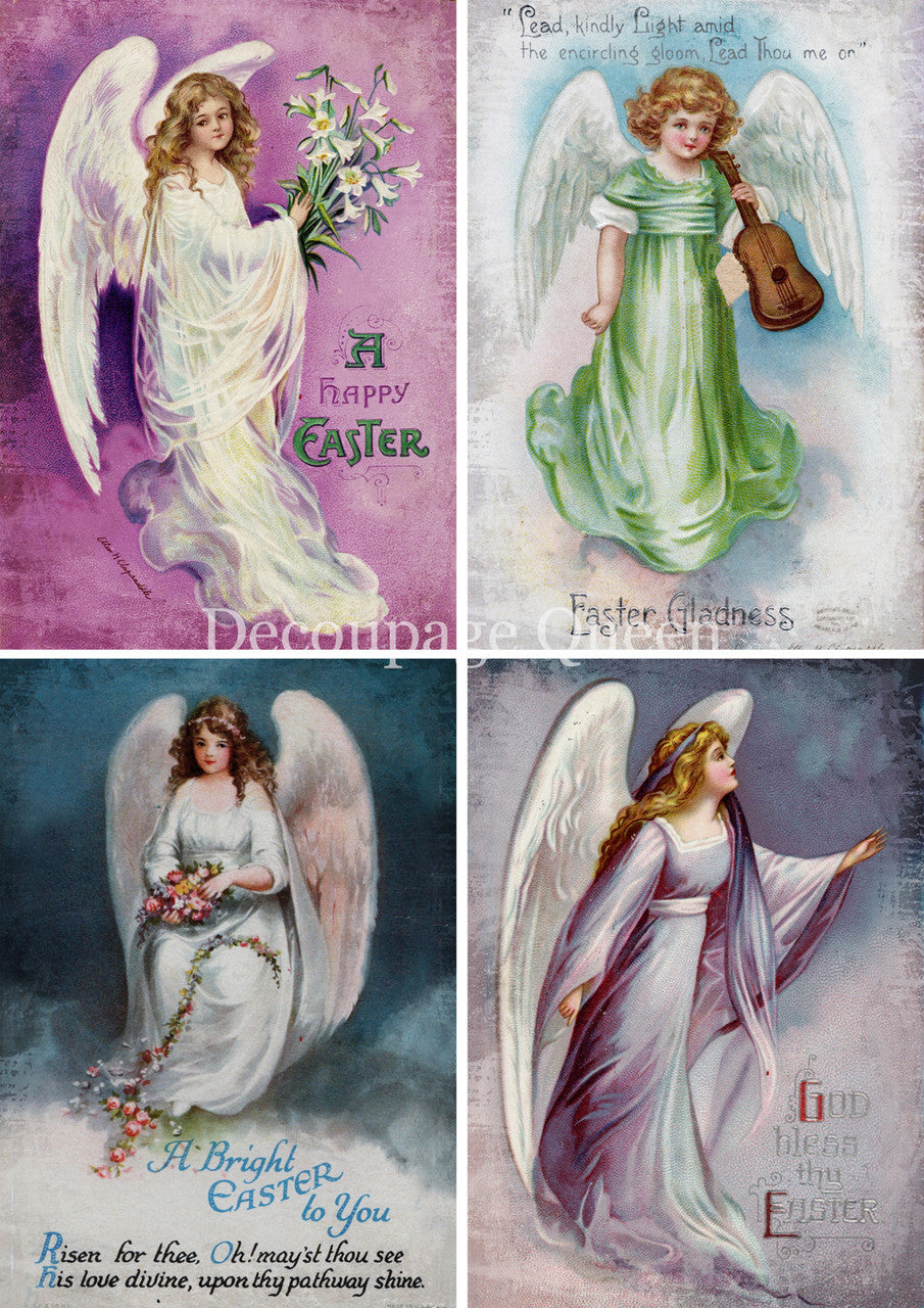 Blessed Angels Four Pack, rice paper design by Decoupage queen, arts & entertainment > hobbies & creative arts > arts & crafts > art & crafting materials > art & craft paper > drawing & painting paper, for decoupage and crafting