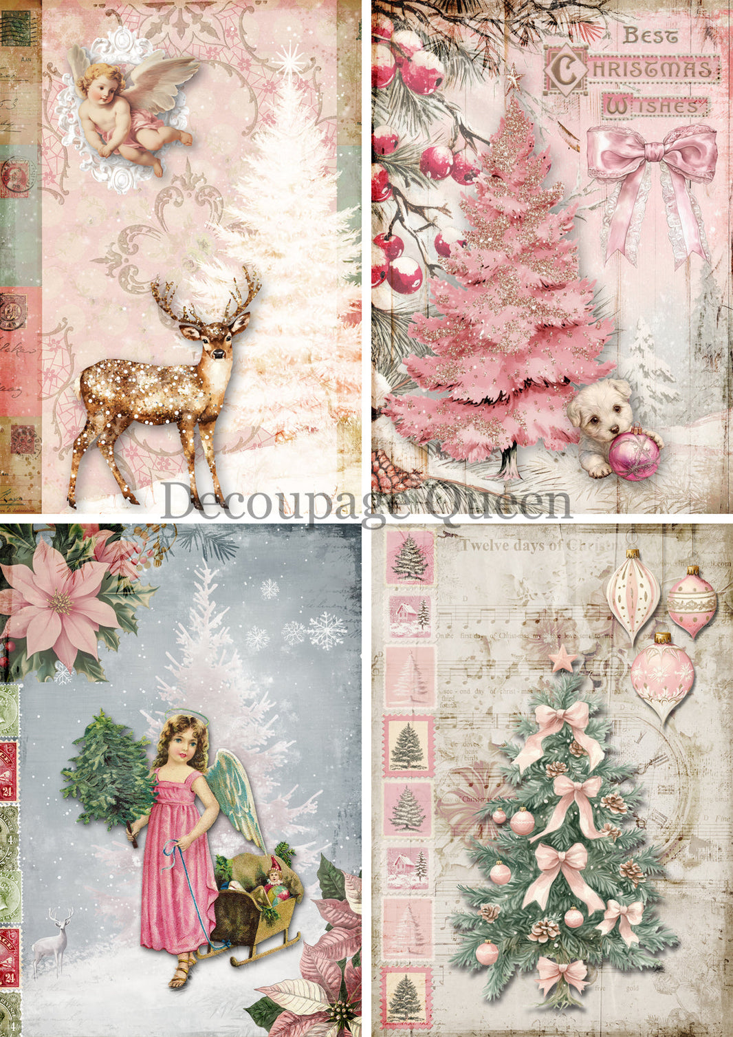 Decoupage Queen Pink Winter Four Pack Rice Paper, rice paper design by Decoupage queen, arts & entertainment > hobbies & creative arts > arts & crafts > art & crafting materials > art & craft paper > drawing & painting paper, for decoupage and crafting