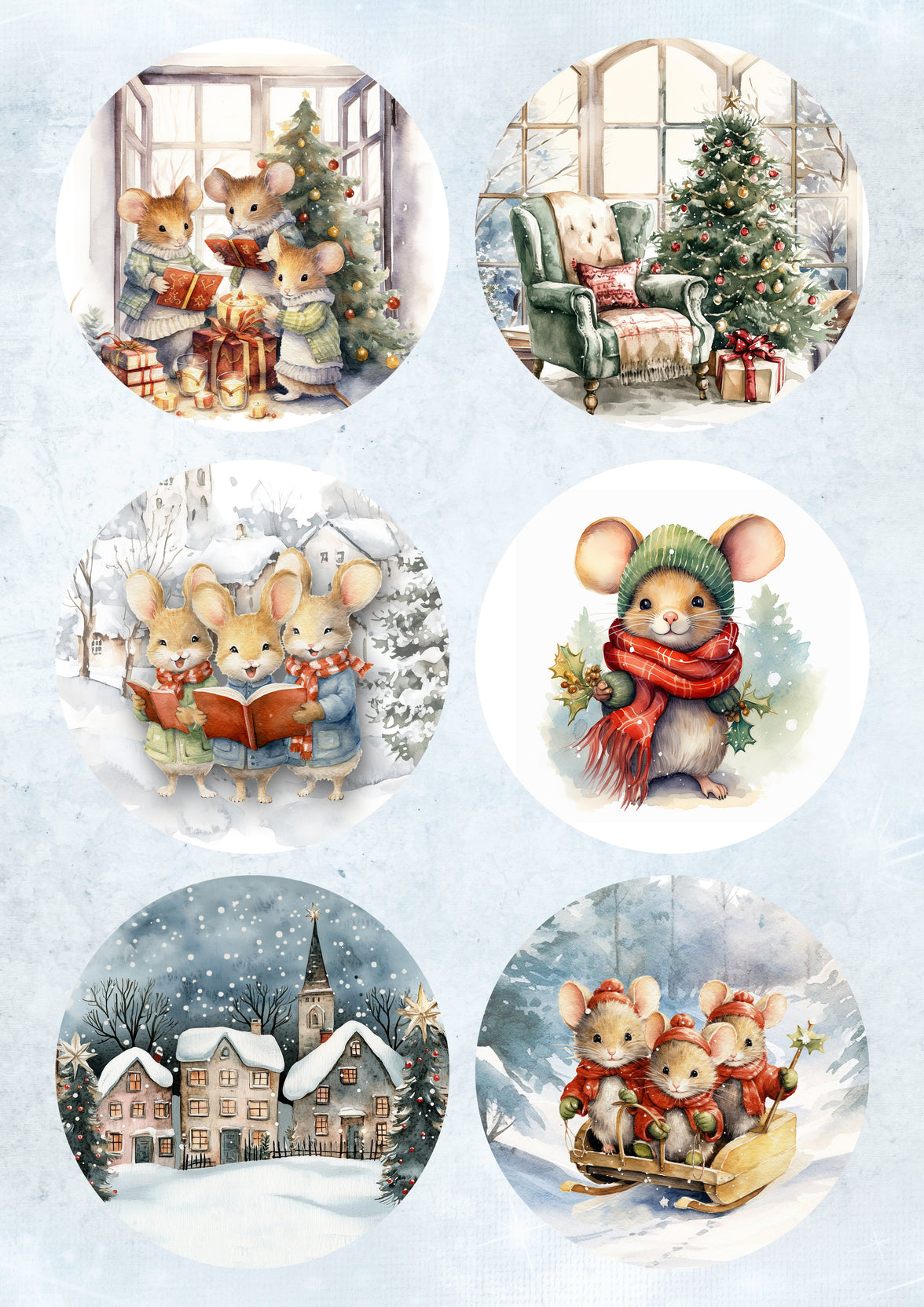 Christmas Mice, rice paper design by Decoupage Queen, arts & entertainment > hobbies & creative arts > arts & crafts > art & crafting materials > art & craft paper > drawing & painting paper, for decoupage and crafting