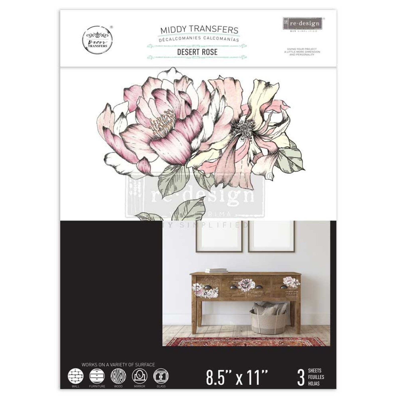 Middy Transfers® – Desert Rose – 3 sheets, 8.5″x11″