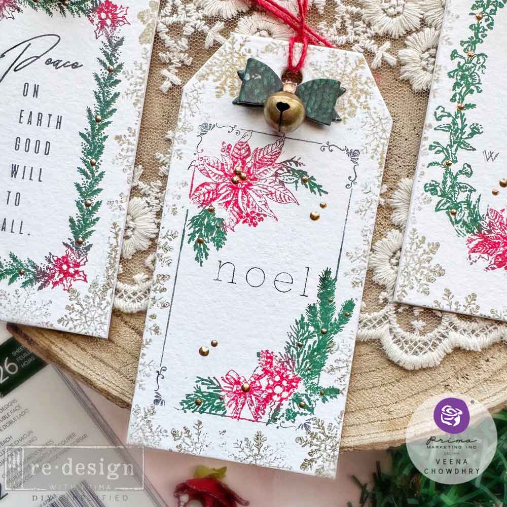 Christmas Chipboard Tags - 3 tags 2.3"x4.75" + 3 tags 2"x3.5" + 6 bells + twine