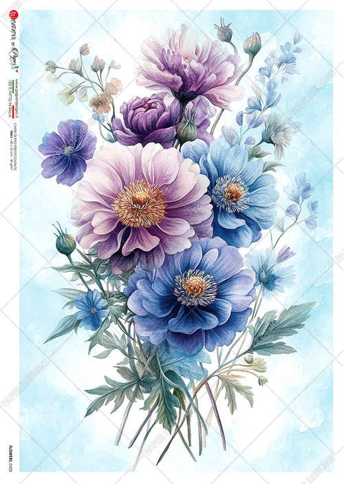 Paper Designs Blue and Purple Small Bouquet Rice Paper