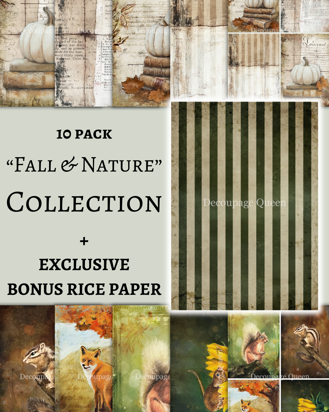 Decoupage Queen Fall and Nature 10 Pack (W/ Bonus Paper), rice paper design by Decoupage Queen, arts & entertainment > hobbies & creative arts > arts & crafts > art & crafting materials > art & craft paper > drawing & painting paper, for decoupage and crafting