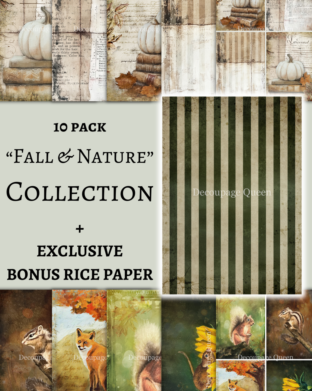 Decoupage Queen Fall and Nature 10 Pack (W/ Bonus Paper), rice paper design by Decoupage Queen, arts & entertainment > hobbies & creative arts > arts & crafts > art & crafting materials > art & craft paper > drawing & painting paper, for decoupage and crafting