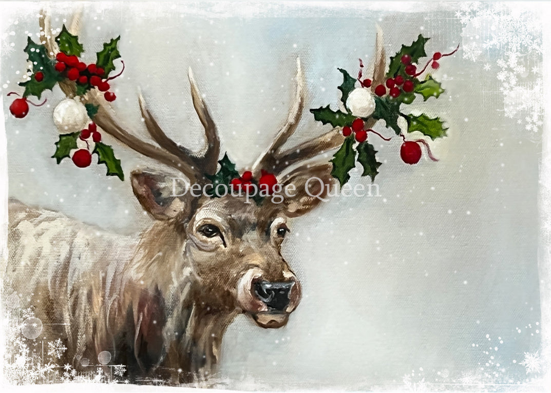 Snowy Elk, Teresa Rene Art, rice paper design by Decoupage queen, arts & entertainment > hobbies & creative arts > arts & crafts, for decoupage and crafting