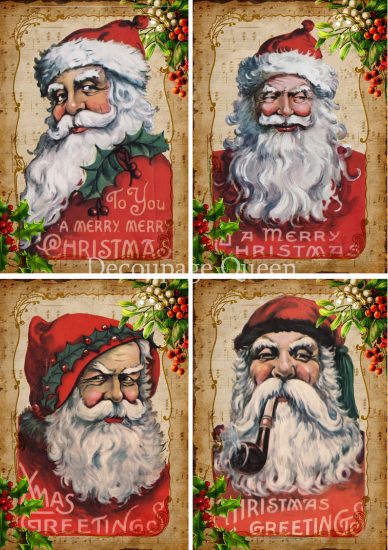 Old School Santas, rice paper design by Decoupage queen, arts & entertainment > hobbies & creative arts > arts & crafts, for decoupage and crafting